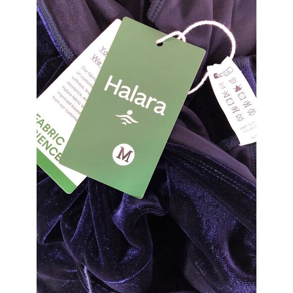 Halara Jumpsuit Velvet V-Neck Wrapped Long Sleeve Belted Wide Leg Blue NWT M - Picture 6 of 8